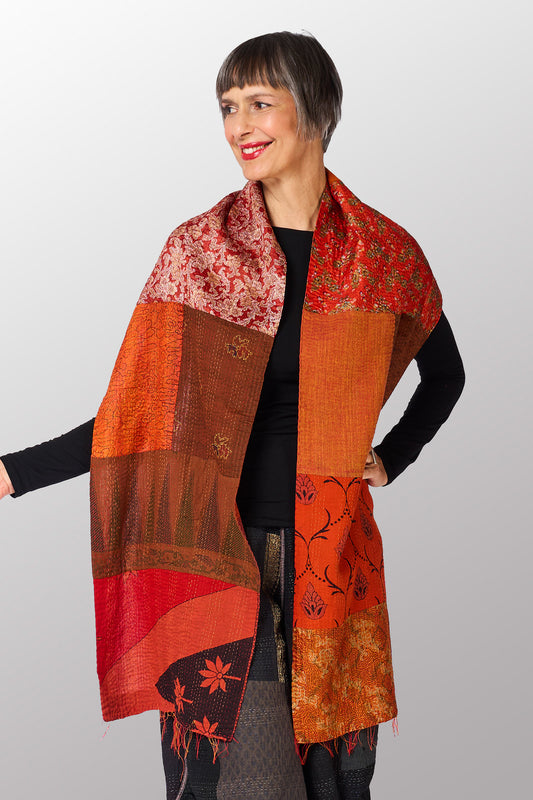 VINTAGE SILK COTTON KANTHA SCARF SMALL - sc2800-org -