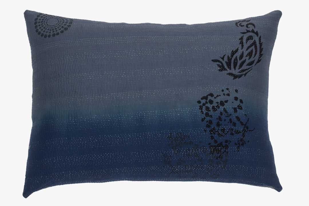 Cotton Ombre Handmade Vintage Kantha Pillow - Indigo