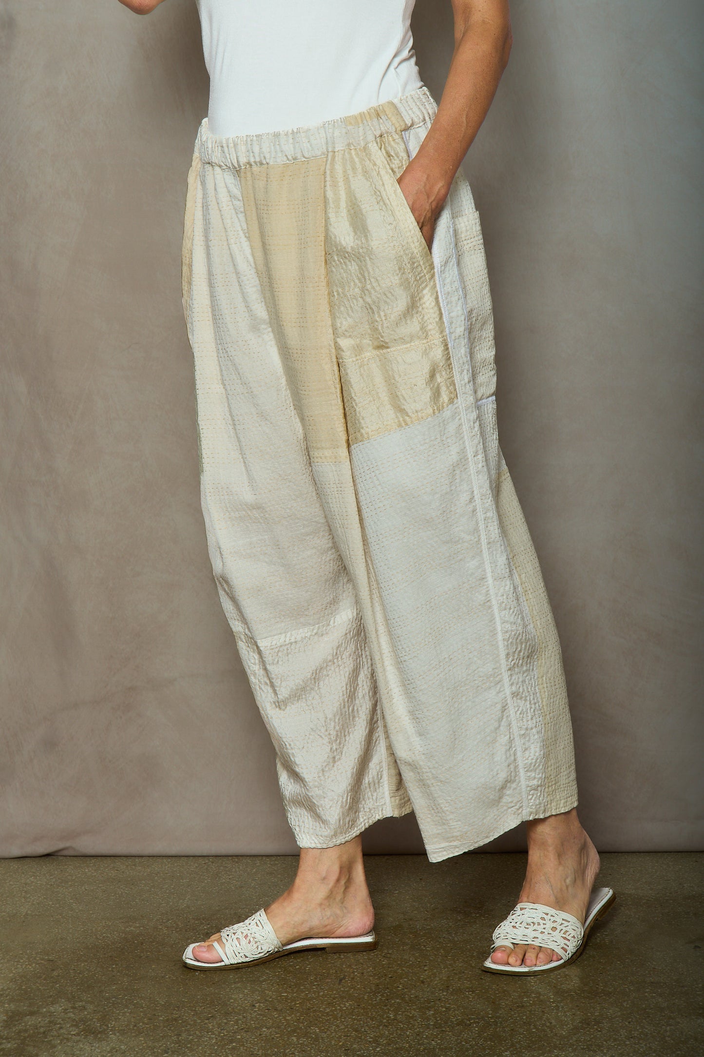 JAIPUR WHITE KANTHA BAGGY PANTS - jw2642-ivy -