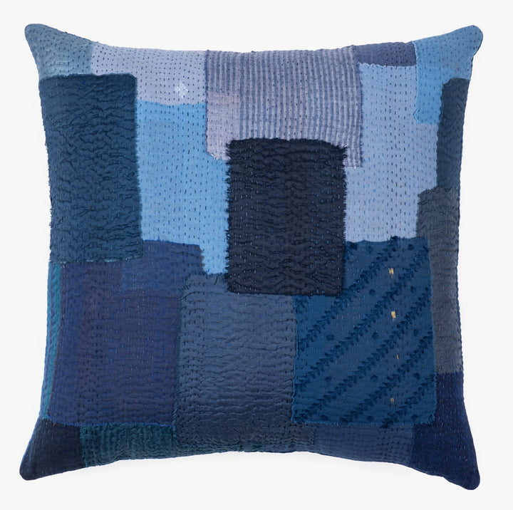 Landscape Handmade Vintage Kantha Pillow -Navy