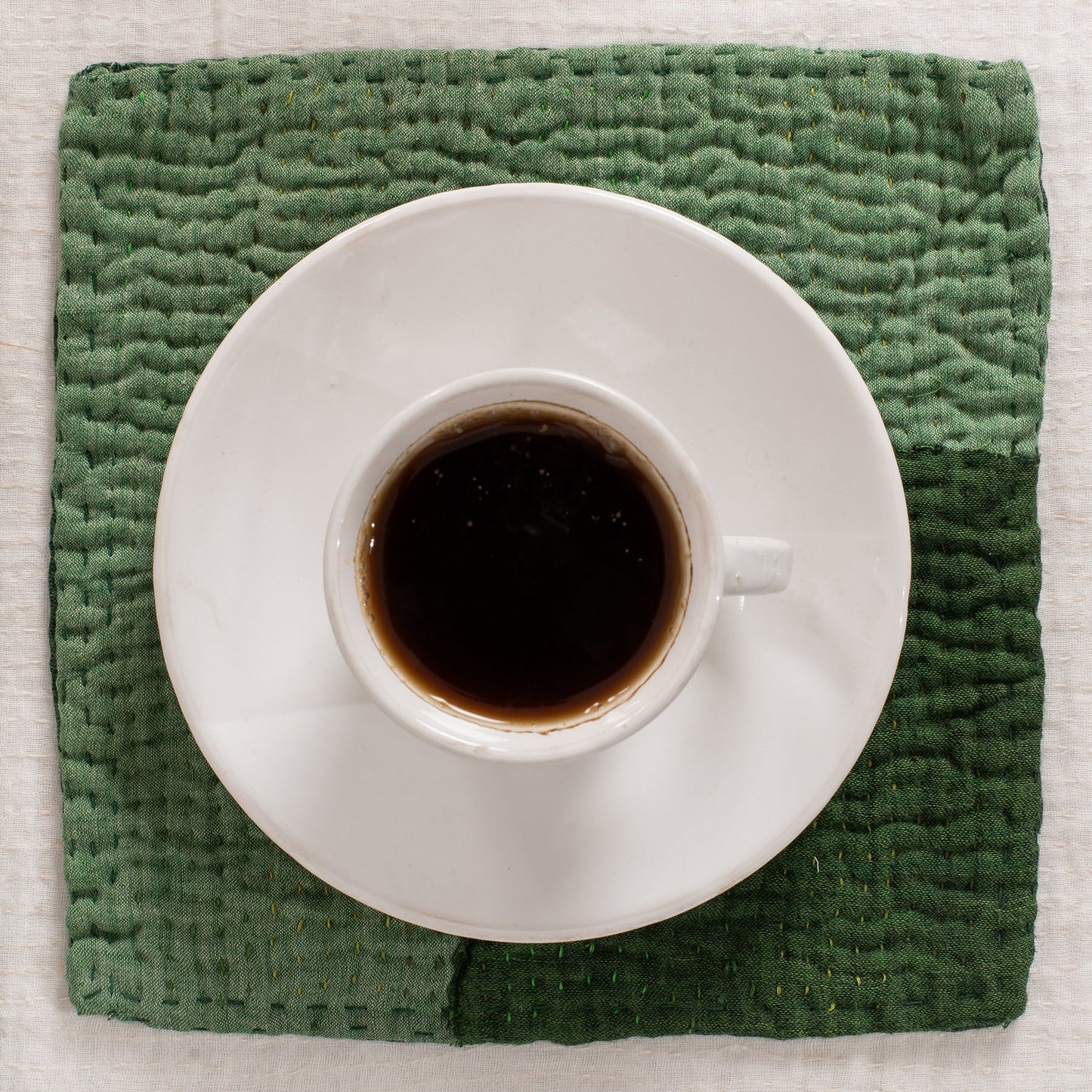 Landscape Handmade Vintage Kantha Coaster -Green - ( Set of 2)