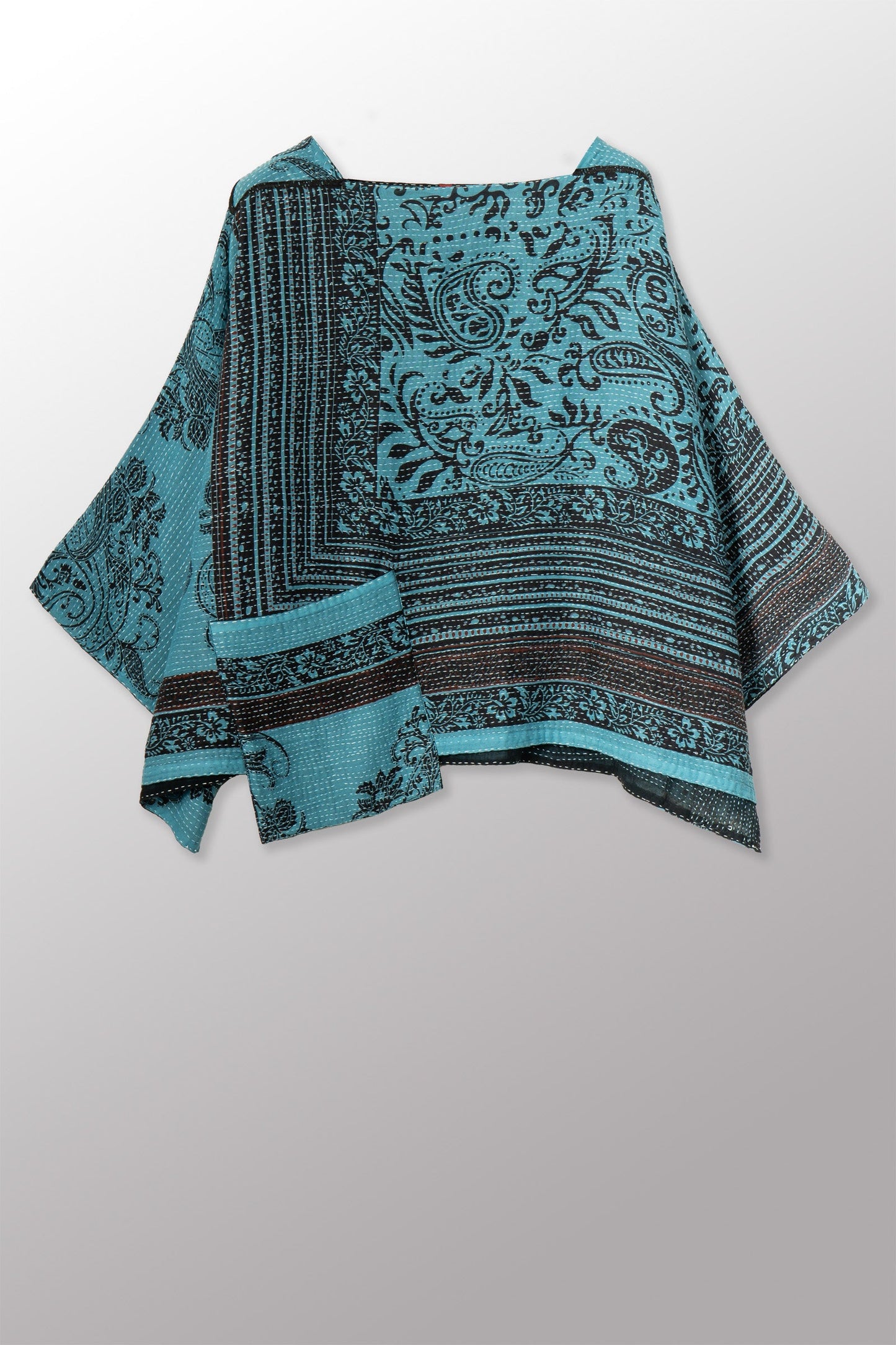 OVERDYED COTTON PAISLEY KANTHA 3/4 SLV. CROP TOP MIO - ov-cp2538-blu -