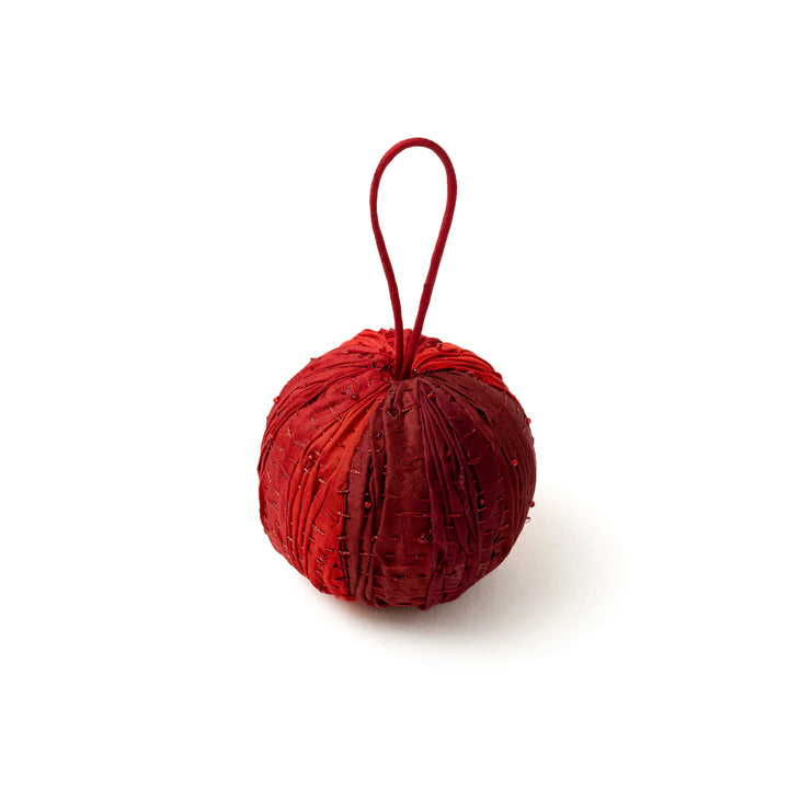 Pleated Christmas Ornament (metallic kantha) - Red