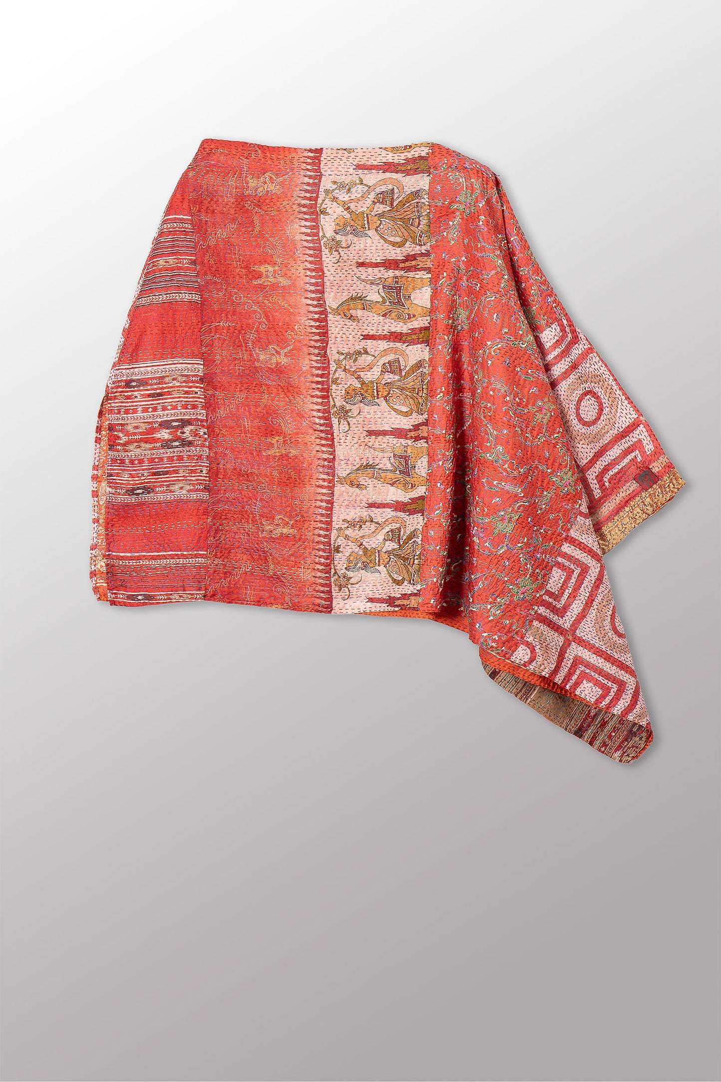VINTAGE SILK KANTHA LONG CAPE - sv2841-0015a -