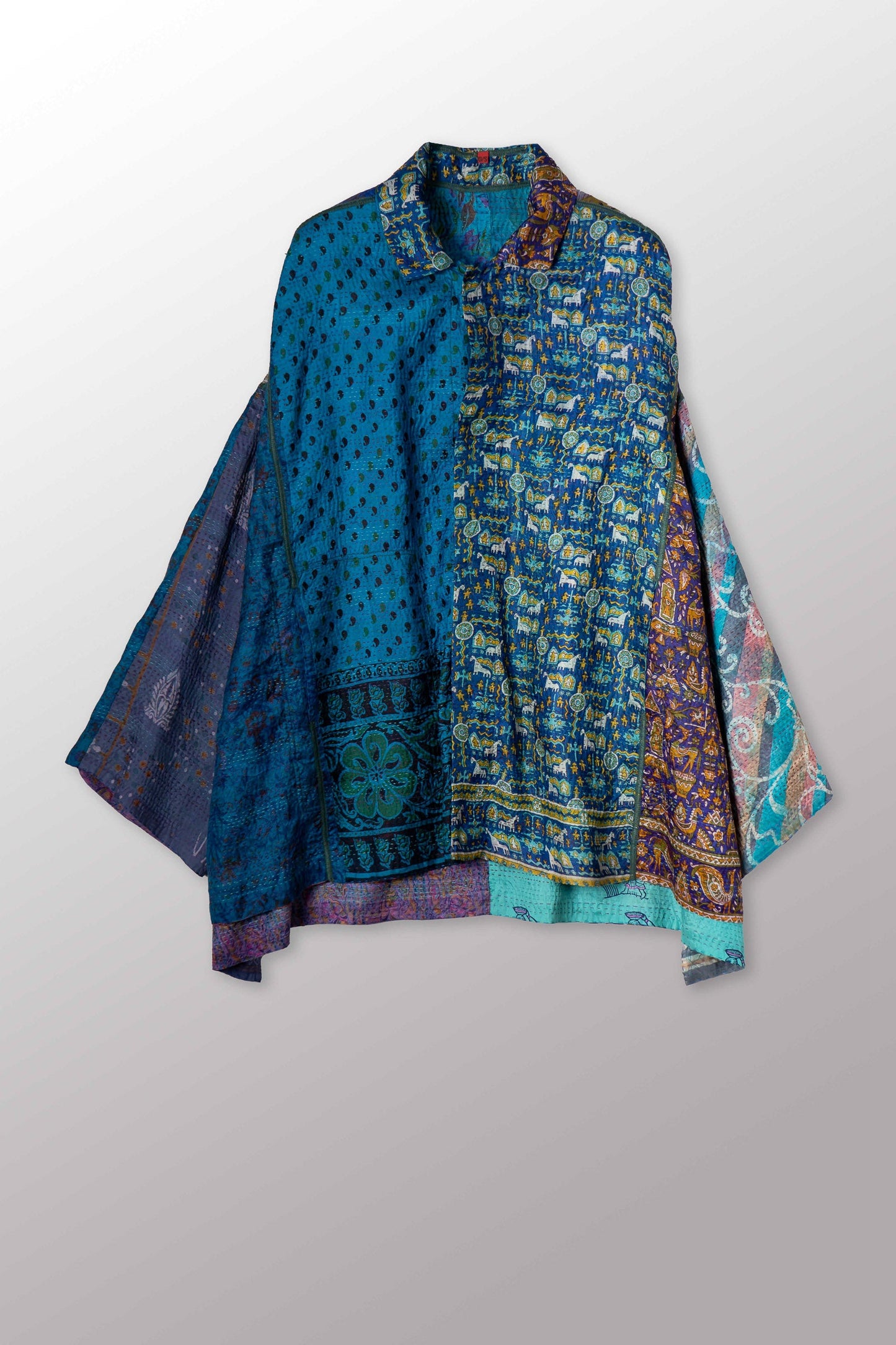 VINTAGE SILK KANTHA OVERSIZED MINI COAT - sv2332-0012a -