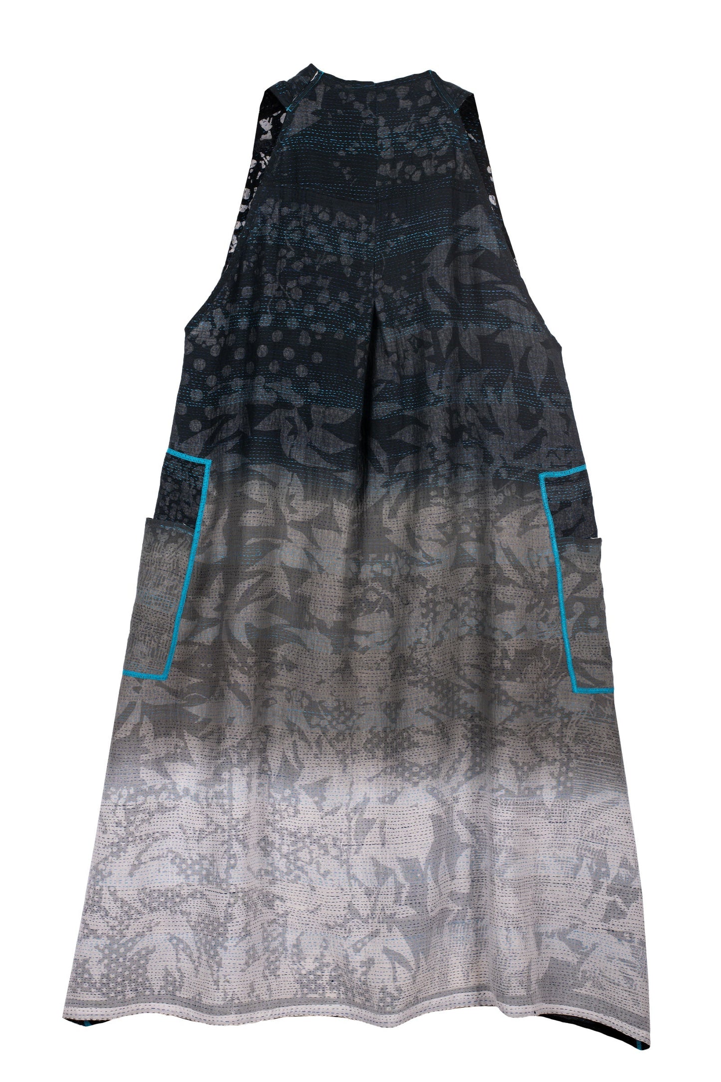 MONOTONE TWILIGHT PRINT KANTHA BACK PLEATED VEST MAXI - tp2222-blk -