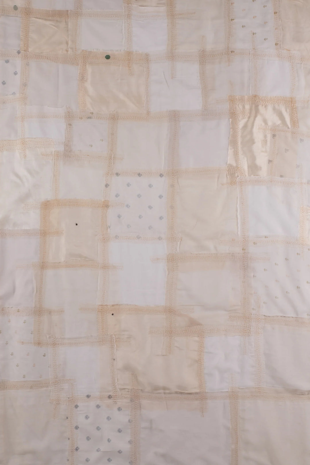 Tonal Tile Patch Kantha Curtain - White