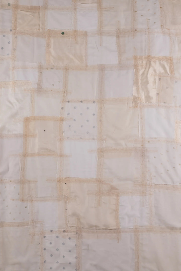 Tonal Tile Patch Kantha Curtain - White