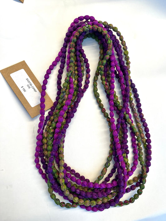 VINTAGE SILK KANTHA 5 STRAND NECKLACE - sv2730-prp -