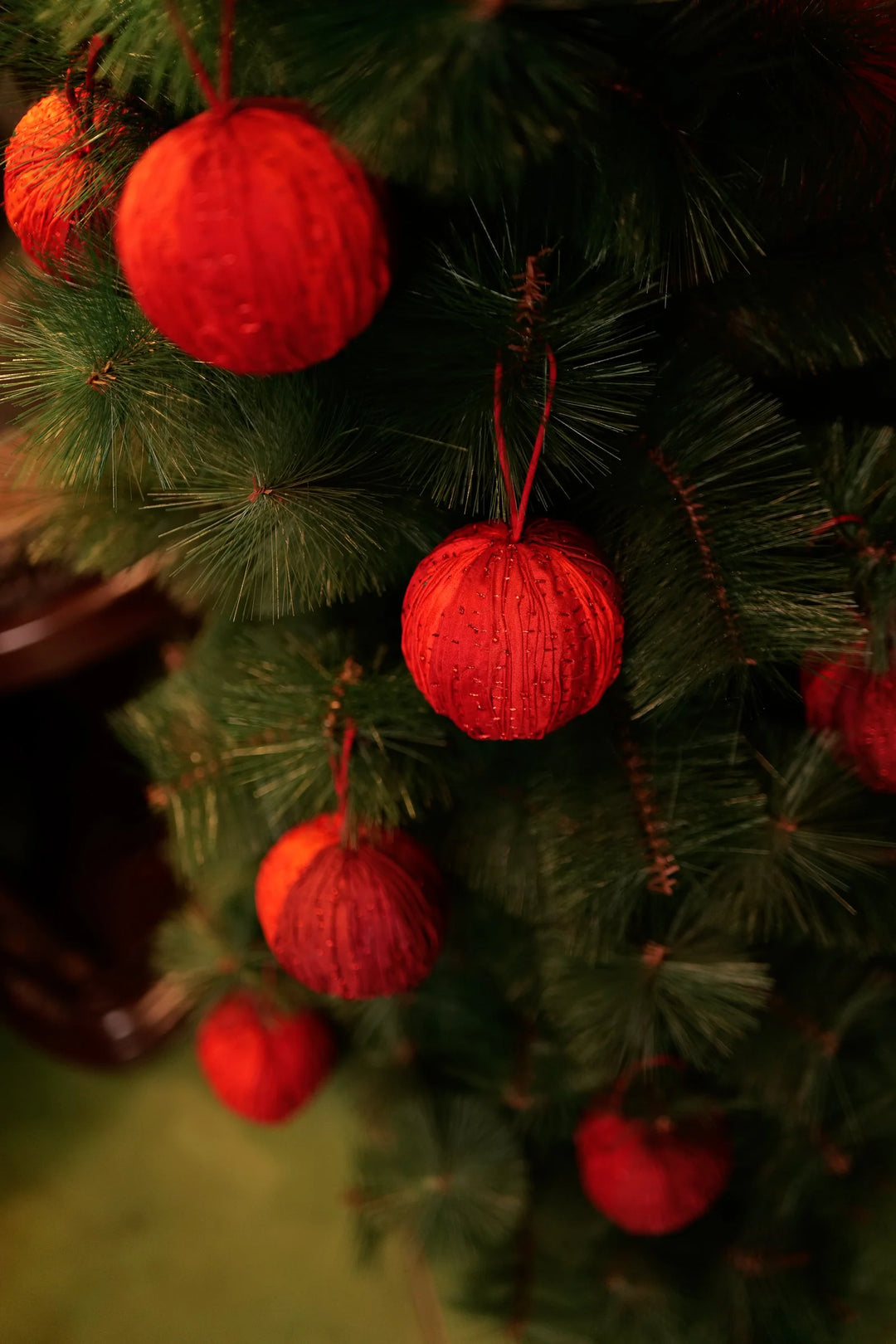 Pleated Christmas Ornament (metallic kantha) - Red