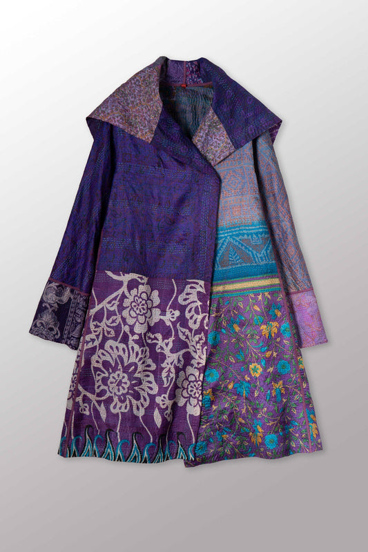 VINTAGE SILK KANTHA A-LINE COAT - sv2309-0026a -