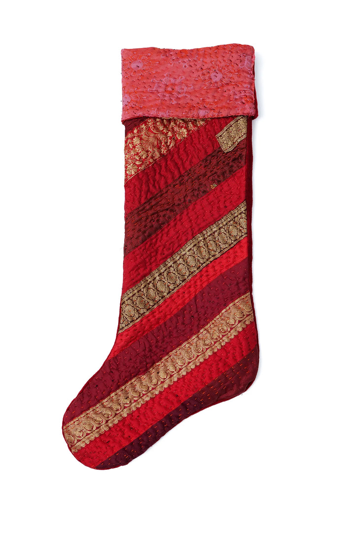 Jewel Striped  Hand Made Christmas Stockings-Red