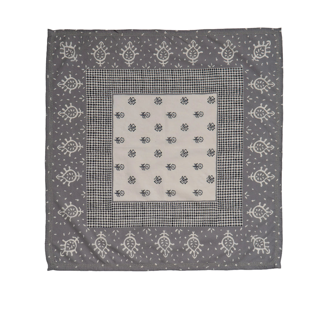 Bandana carrée en coton Kantha faite main - Gris