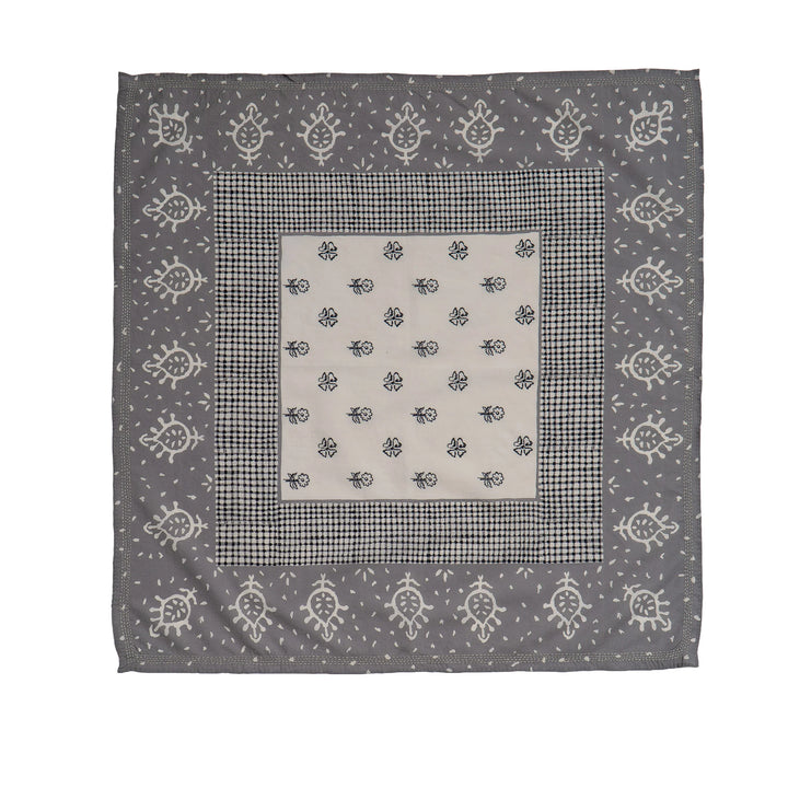 Bandana carrée en coton Kantha faite main - Gris