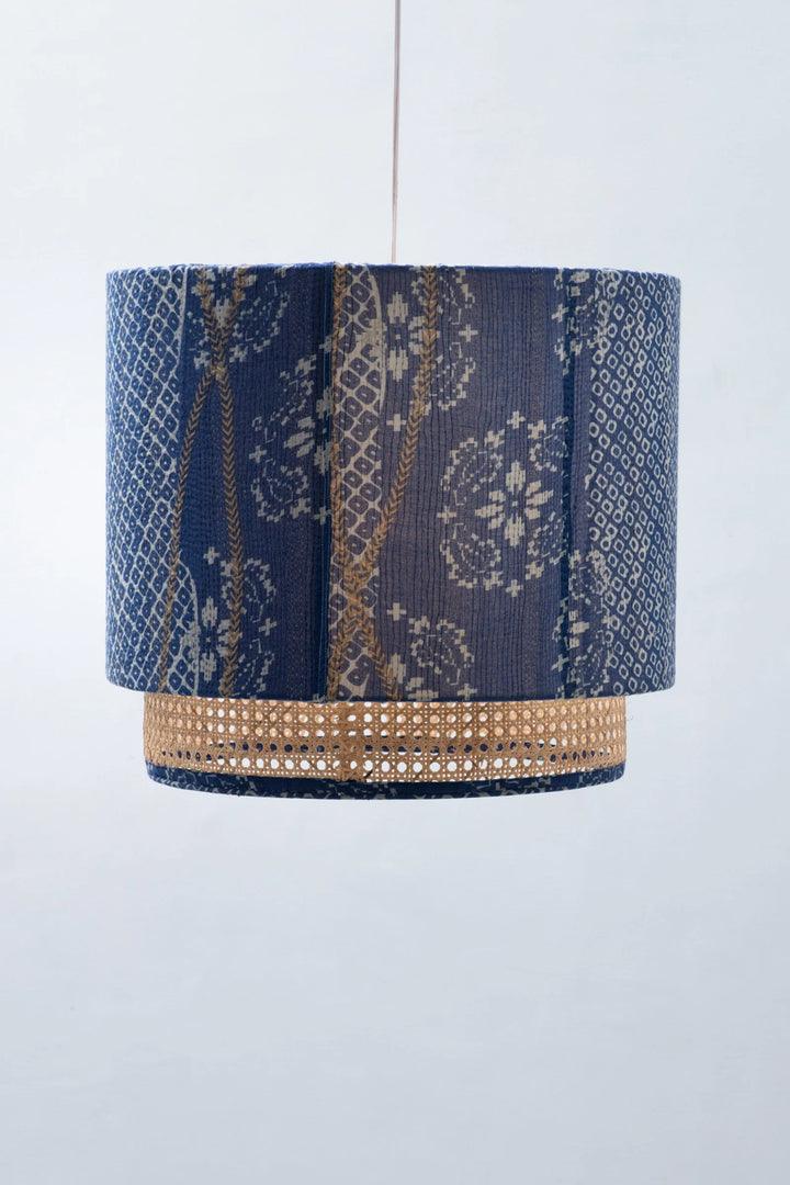 Kimono Cotton Kantha Hanging Lamp -Blue