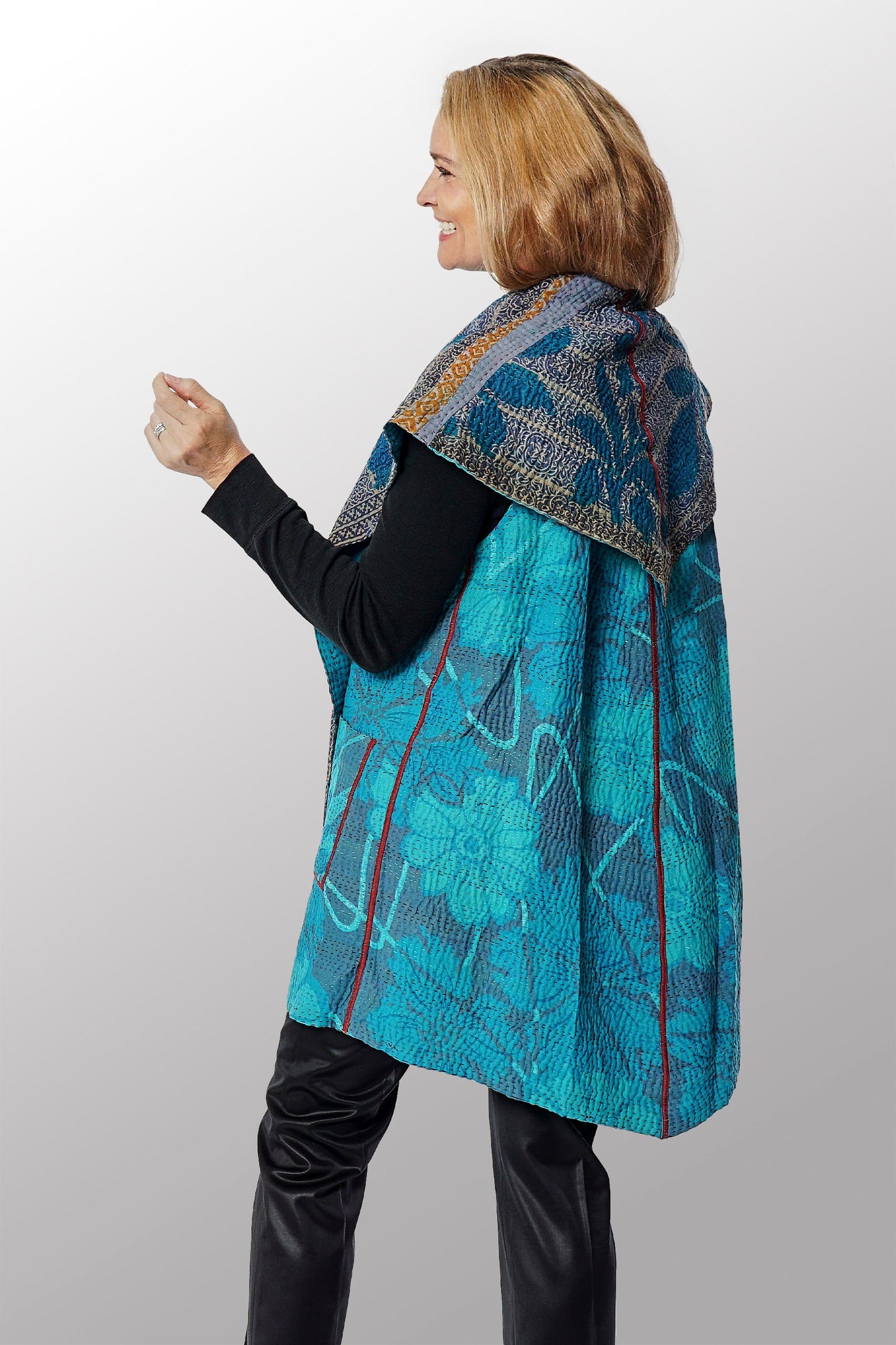 COTTON OVERDYE KANTHA CIRCULAR VEST - ov4201-ctel003a -