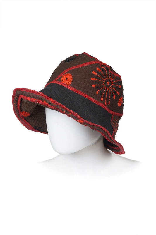 OMBRE SUN RALLI FIREWORKS KANTHA CIRCULAR CUT BRIM HAT - of4882-red -