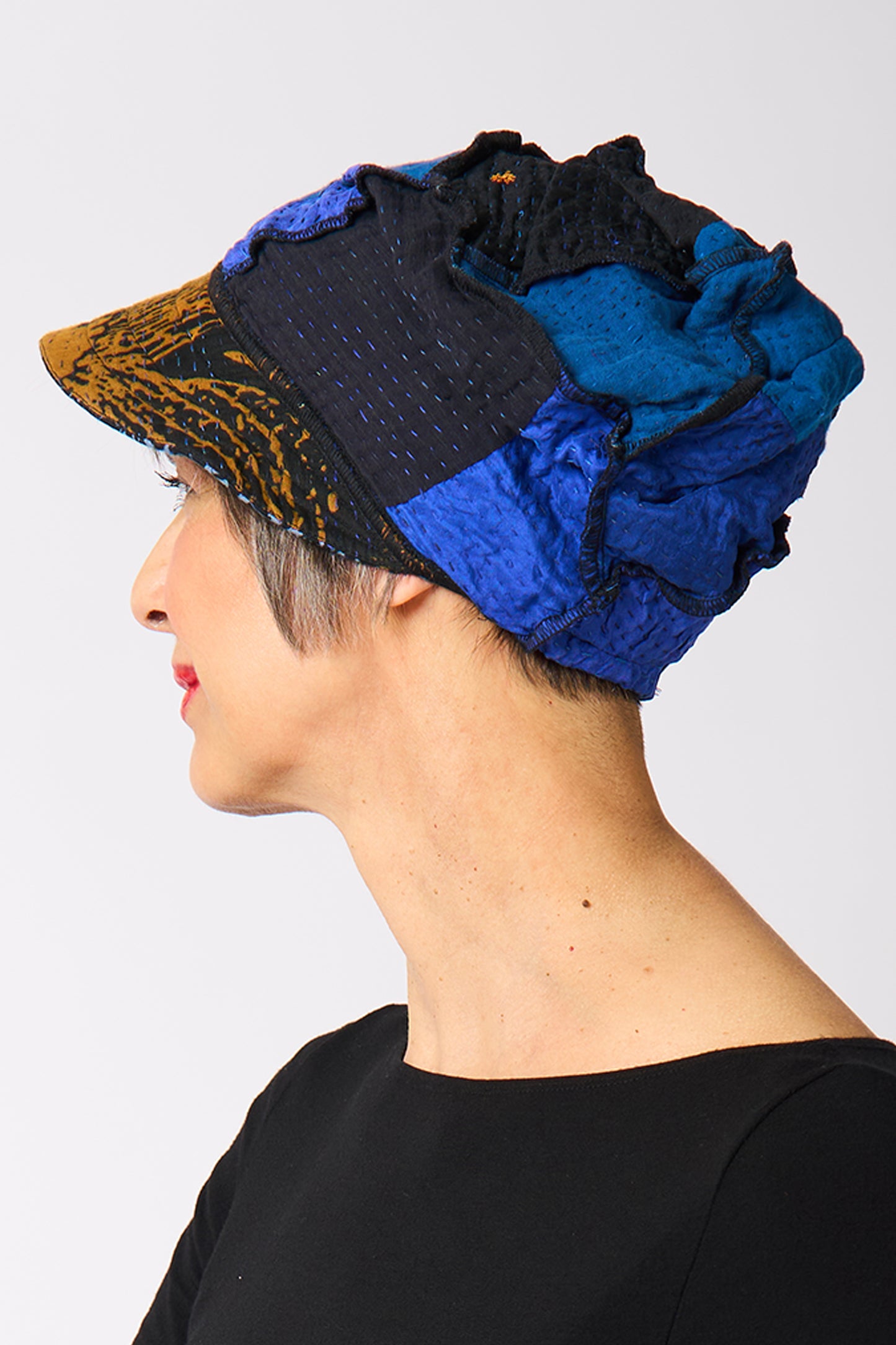 NIGHT FLOWERS KANTHA HALF BRIM HAT - nl4881-blu -