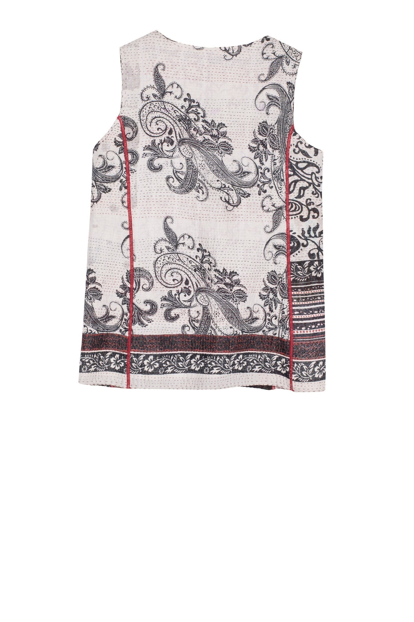 PAISLEY & PATCH KANTHA CREW NECK FITTED VEST MEDIUM - py4233-wht -