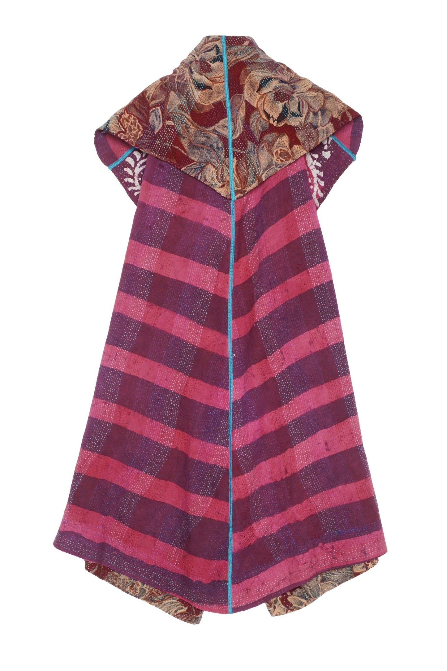 VINTAGE SILK GEORGETTE COTTON KANTHA CIRCULAR VEST - gc2201-9010a -