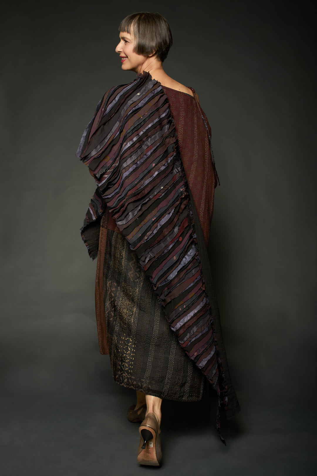 WAVY STRIPE KANTHA SCARF STANDARD - wv2801-brn -