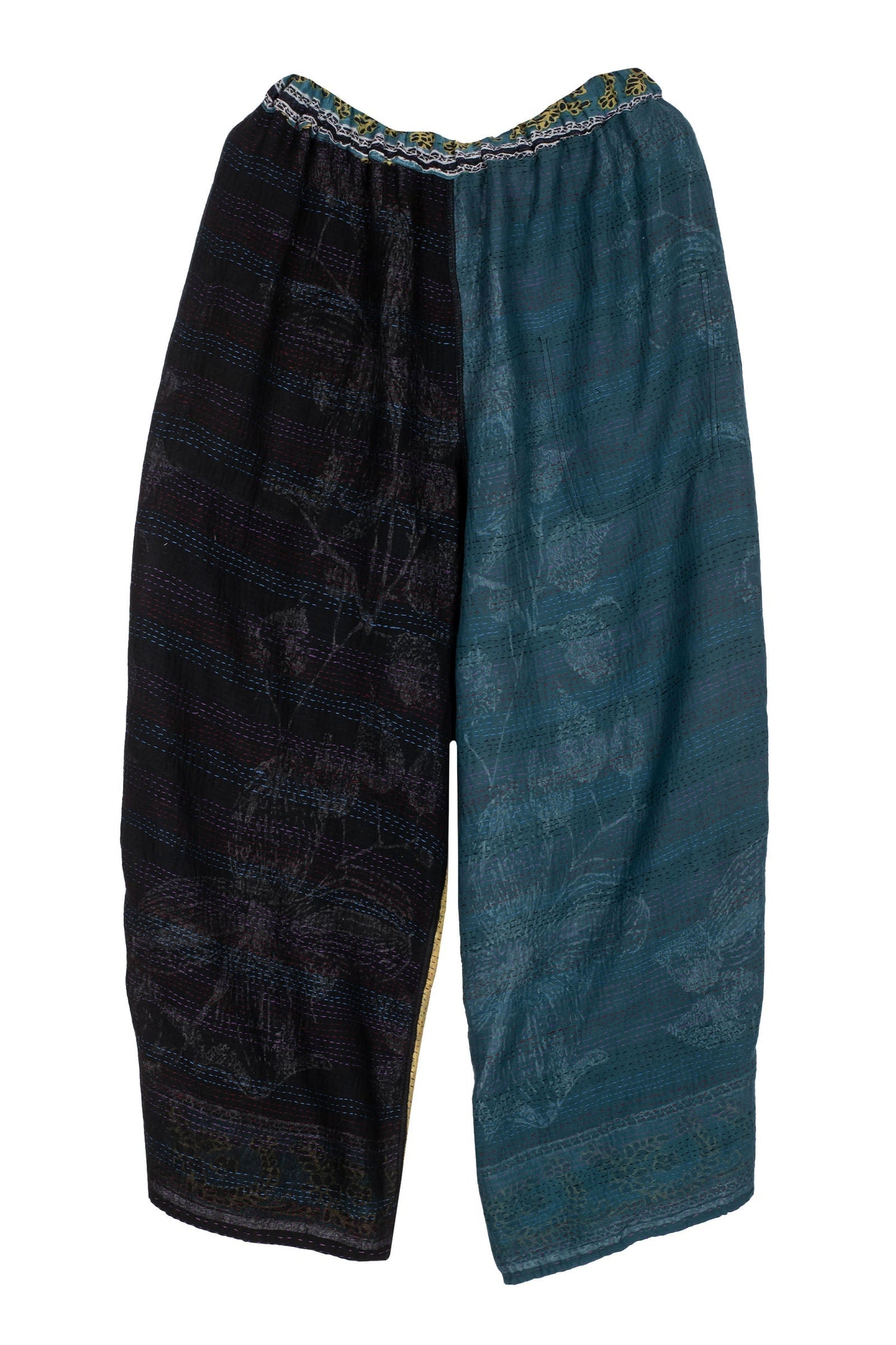 ORGANIC LEAVES KANTHA BAGGY PANTS - ol2642-blk -
