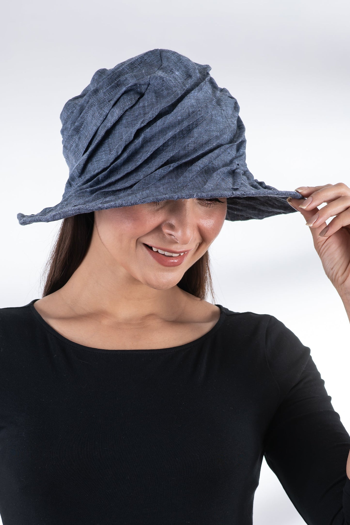 LINEN TWIST TUCKED BRIM HAT - ln1886-blu -