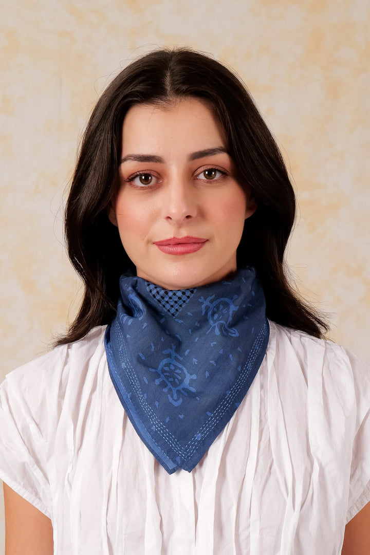 Bandana Handmade Cotton Square kantha - Navy