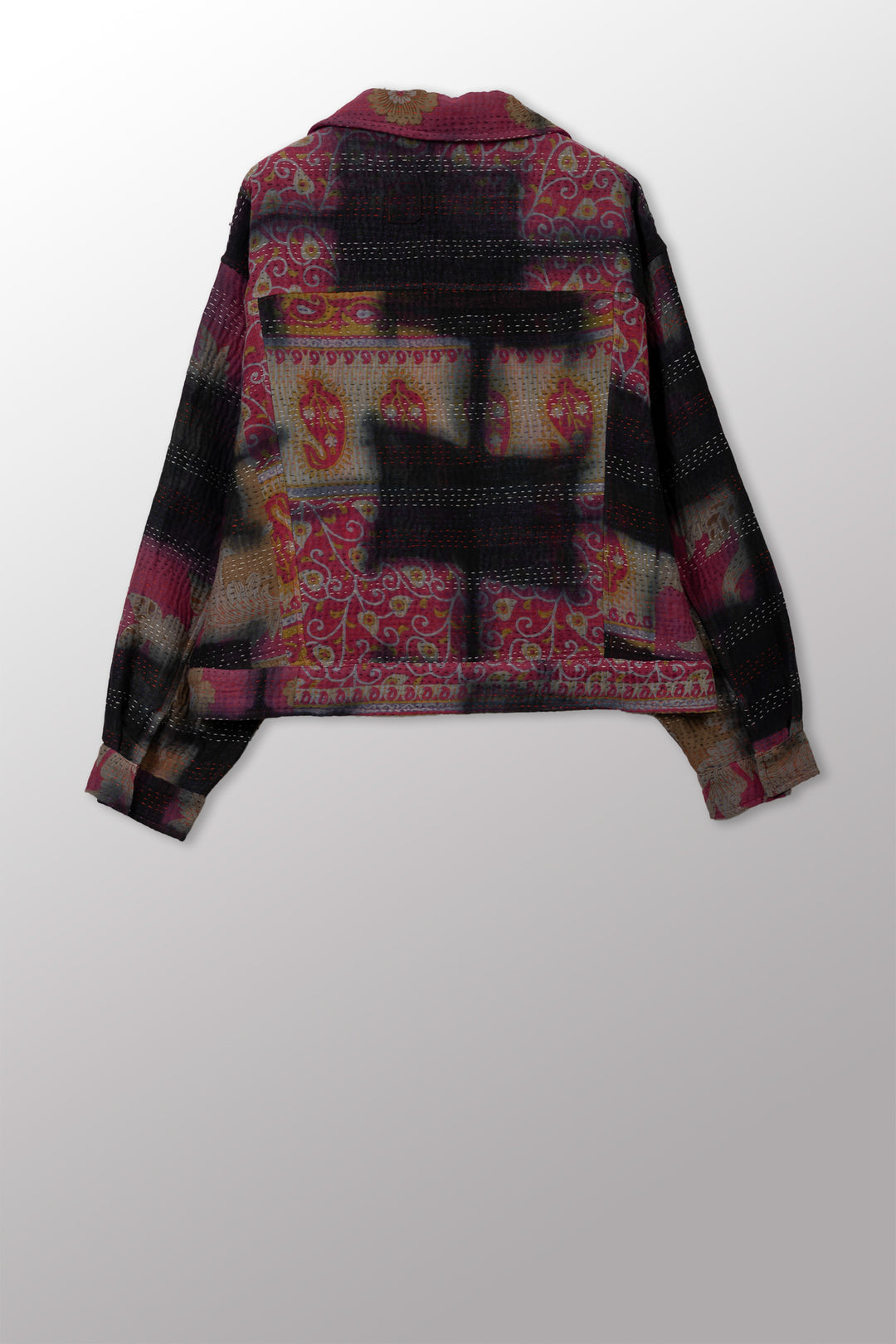 VINTAGE COTTON GREY CLAMP TIE DYE KANTHA SHORT TRUCKER JACKET - su4j107-0002m -
