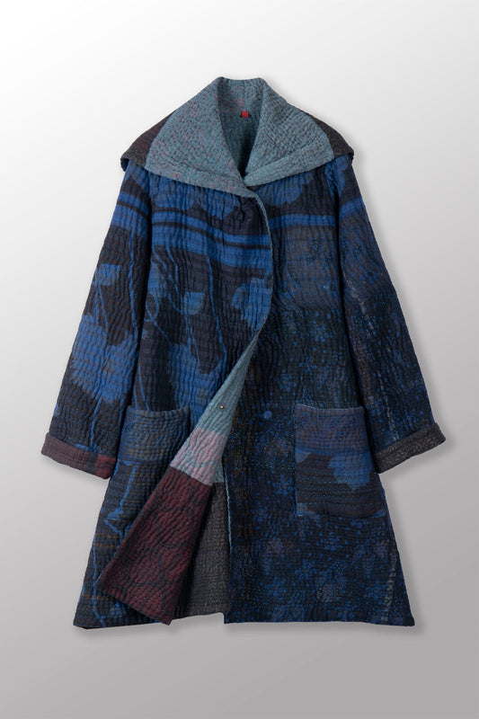 QUILTED OVERDYE COTTON KANTHA POCKET MEDIUM COAT - oq5346-cblu008s -