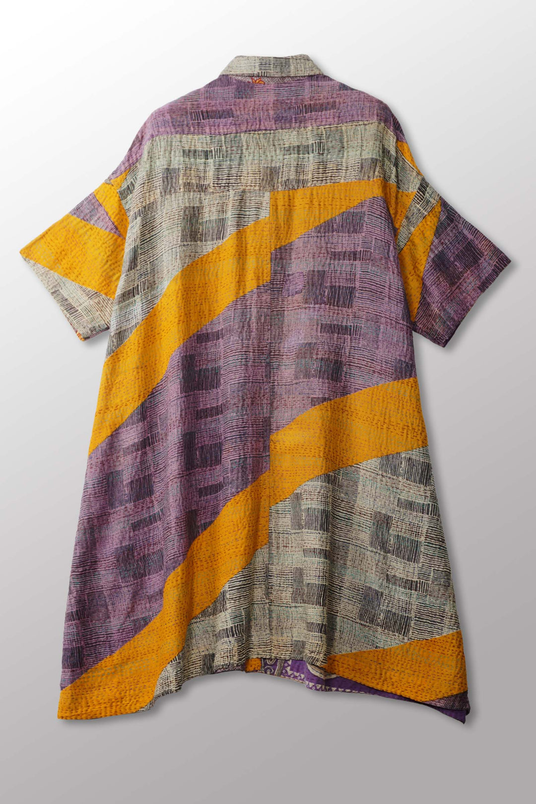 ROBE-CHEMISE MI-LONGUE VINTAGE EN COTON KANTHA - mc2429-0018a -