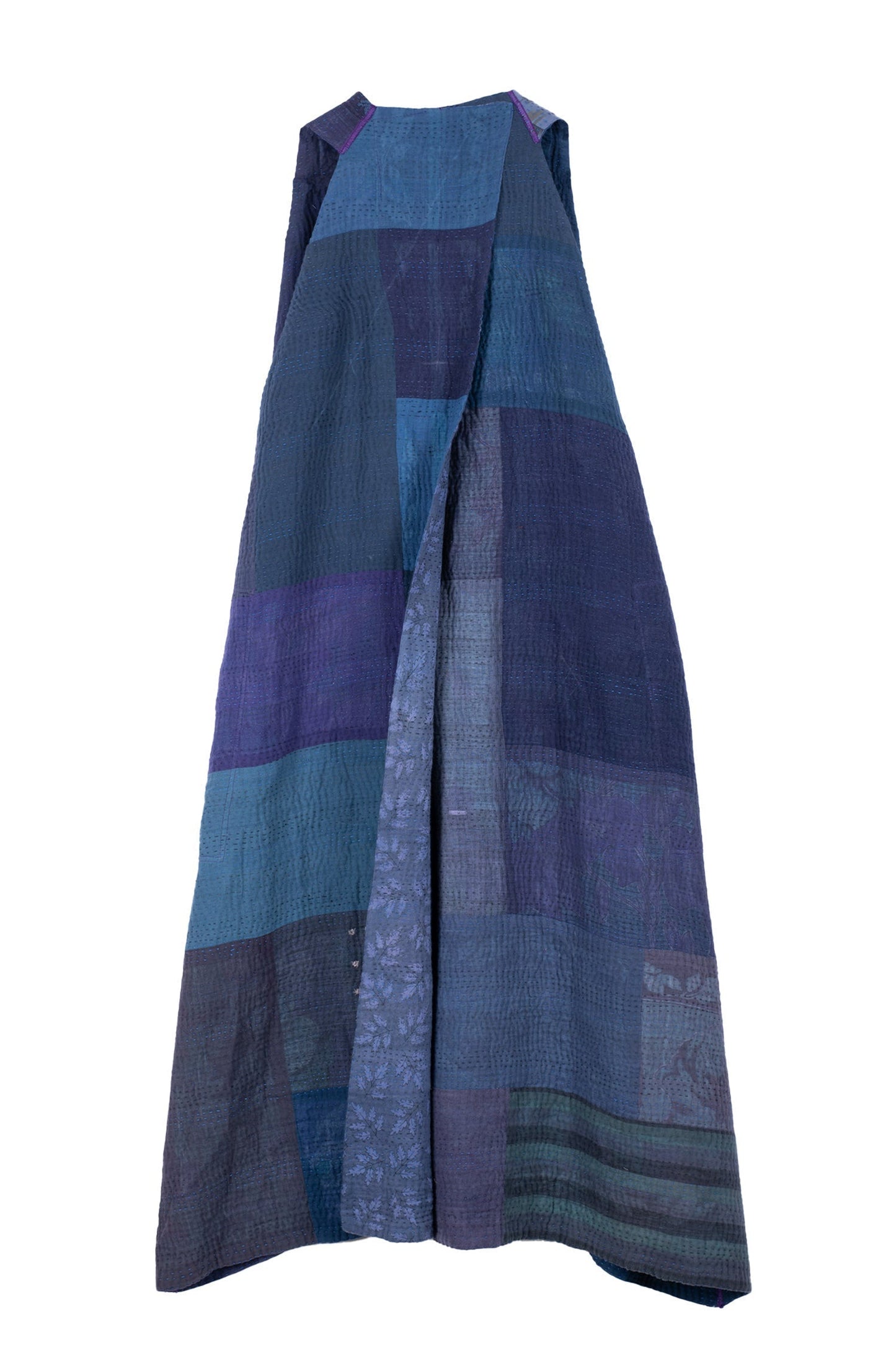 OMBRE PATCHED KANTHA BACK PLEATED VEST MAXI - op4222-blu -