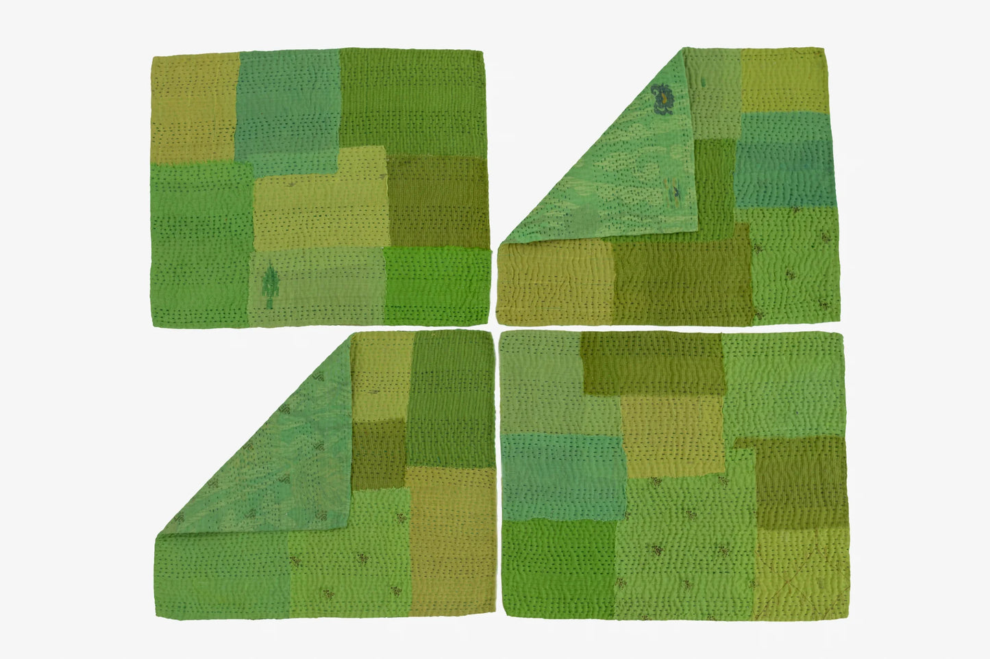 Mosaic Fray patch Vintage Kantha Placemat -Lime Green (SET OF 2)