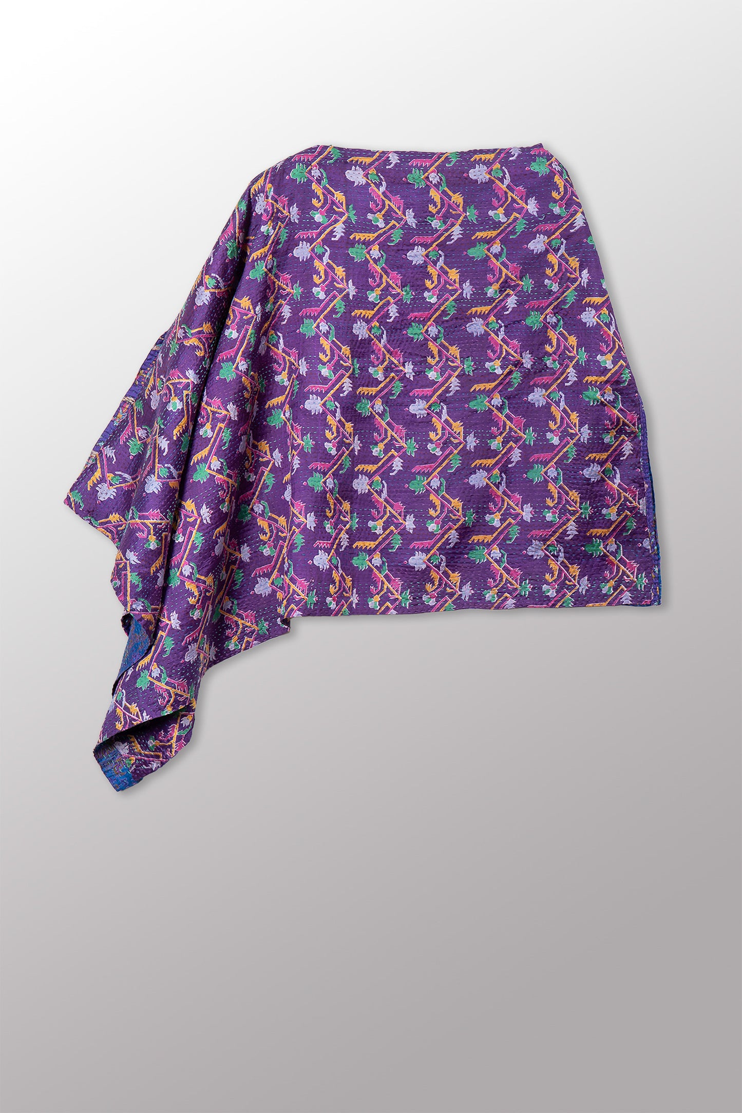 VINTAGE SILK KANTHA LONG CAPE - sv2841-0005a -