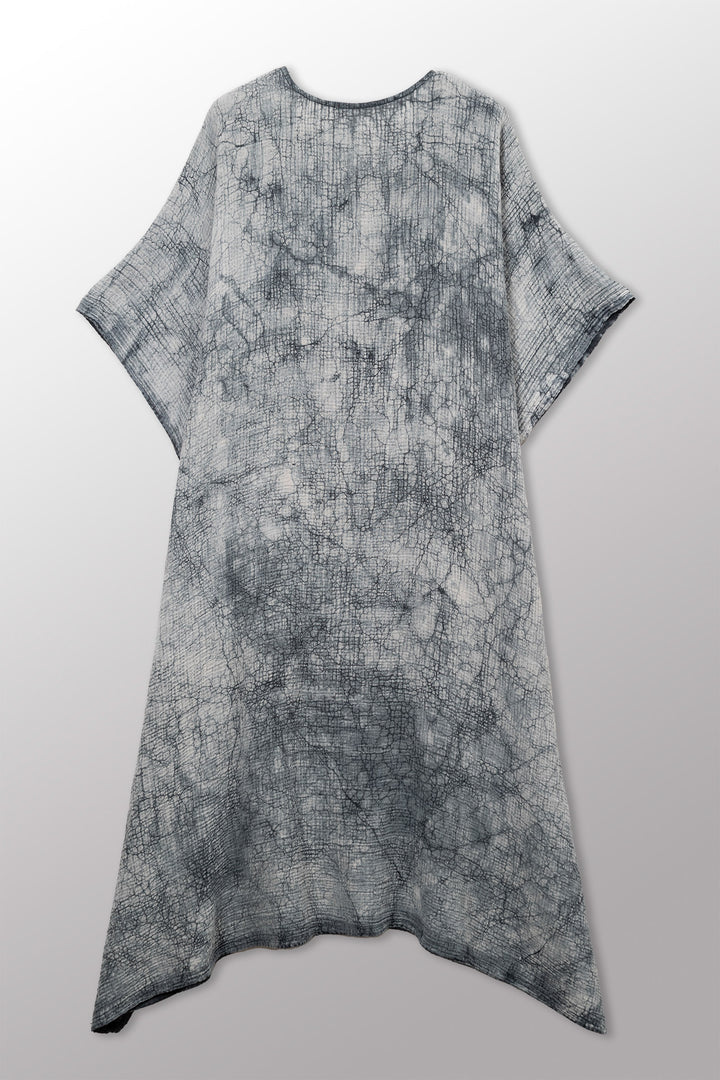 MUD DYE RIPPLE KANTHA KAFTAN DRESS - yp2468-gry -