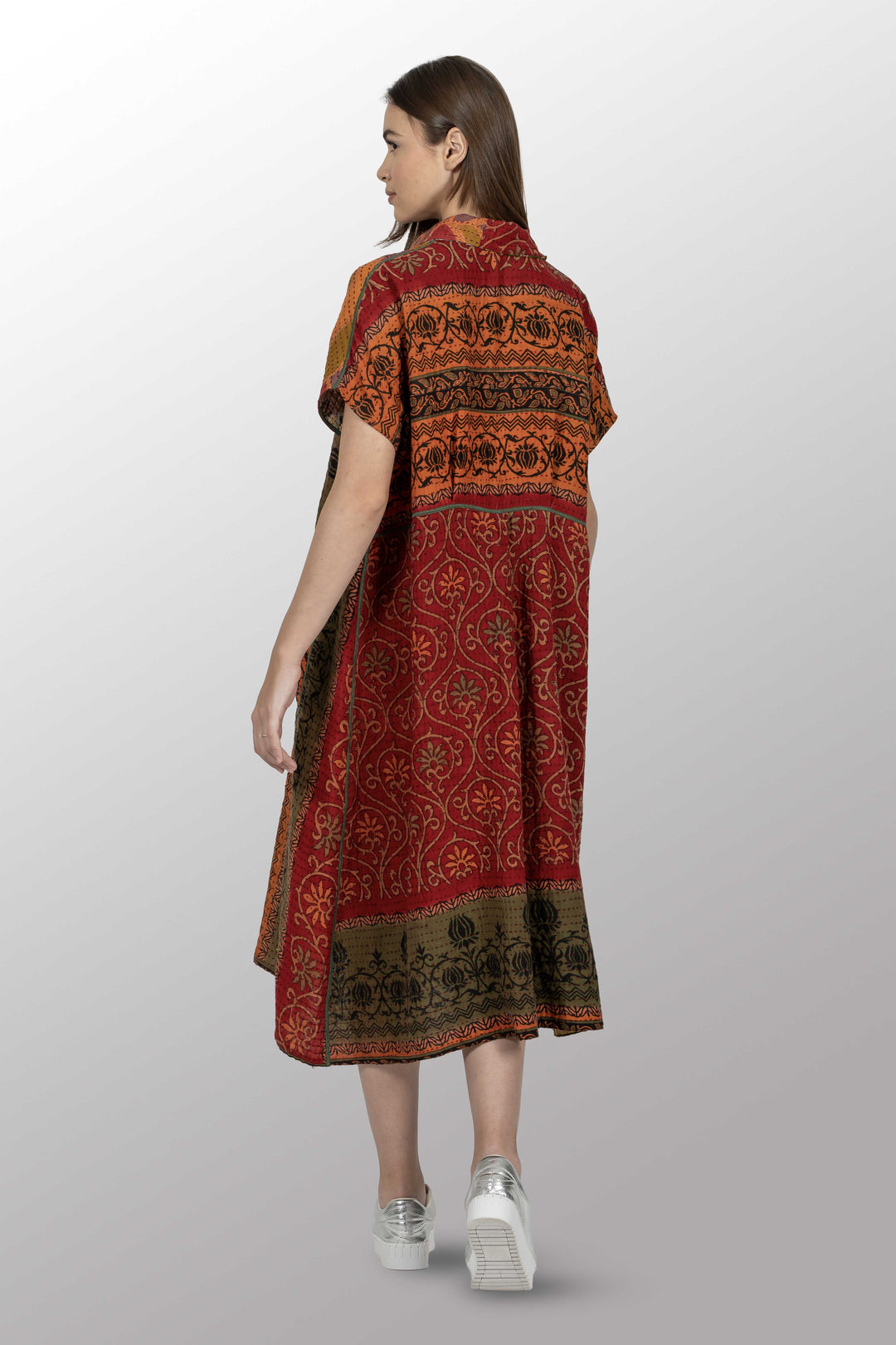 ROBE VINTAGE EN COTON BBK KANTHA AVEC COL ET MANCHES FRANÇAISES - bl-bb2458-0001s -