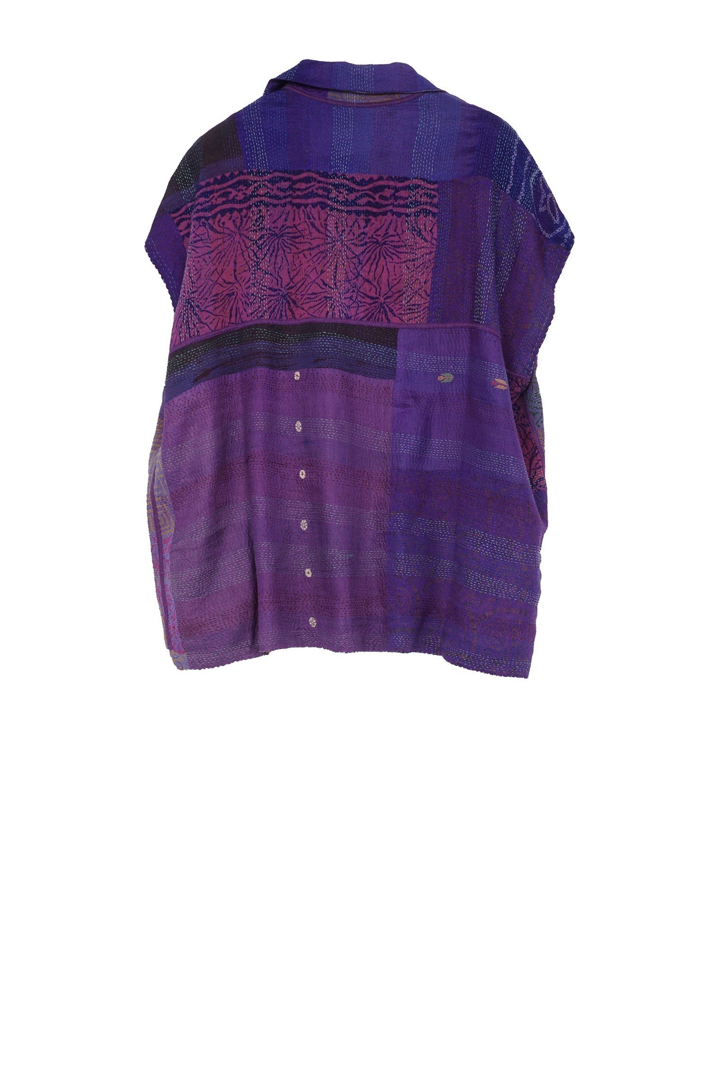 GEORGETTE VINTAGE SILK PATCH KANTHA CAP SLV. SHIRT - gs2530-prp -