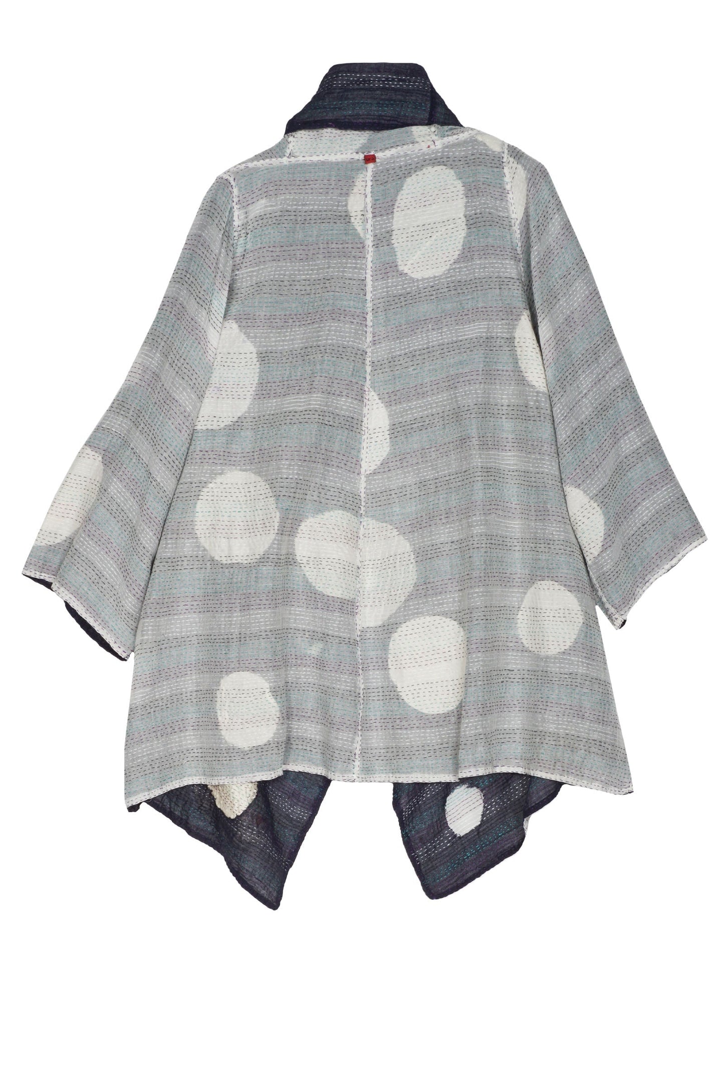 CUT THROUGH DOT AND HOLES KANTHA HOODED A-LINE JKT - cd2050-blu -