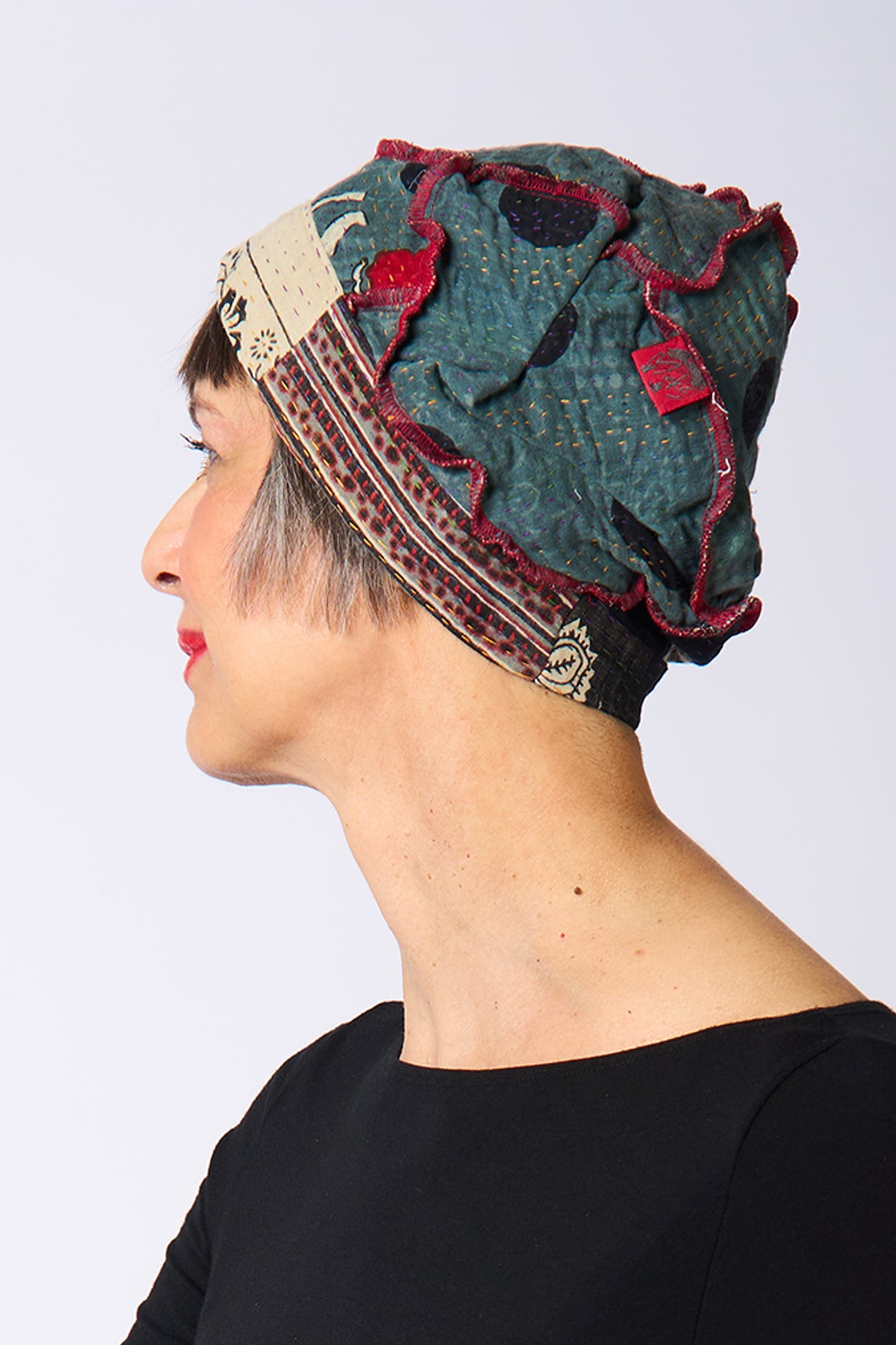 DOT & PAISLEY KANTHA PATCHWORK HAT - dp4880-nvy -
