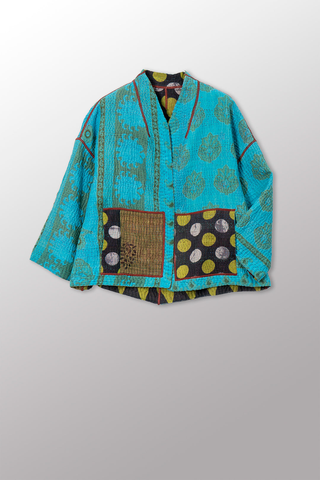 VESTE COURTE À COL MONTANT EN COTON KANTHA VINTAGE - cv4034-0163a -
