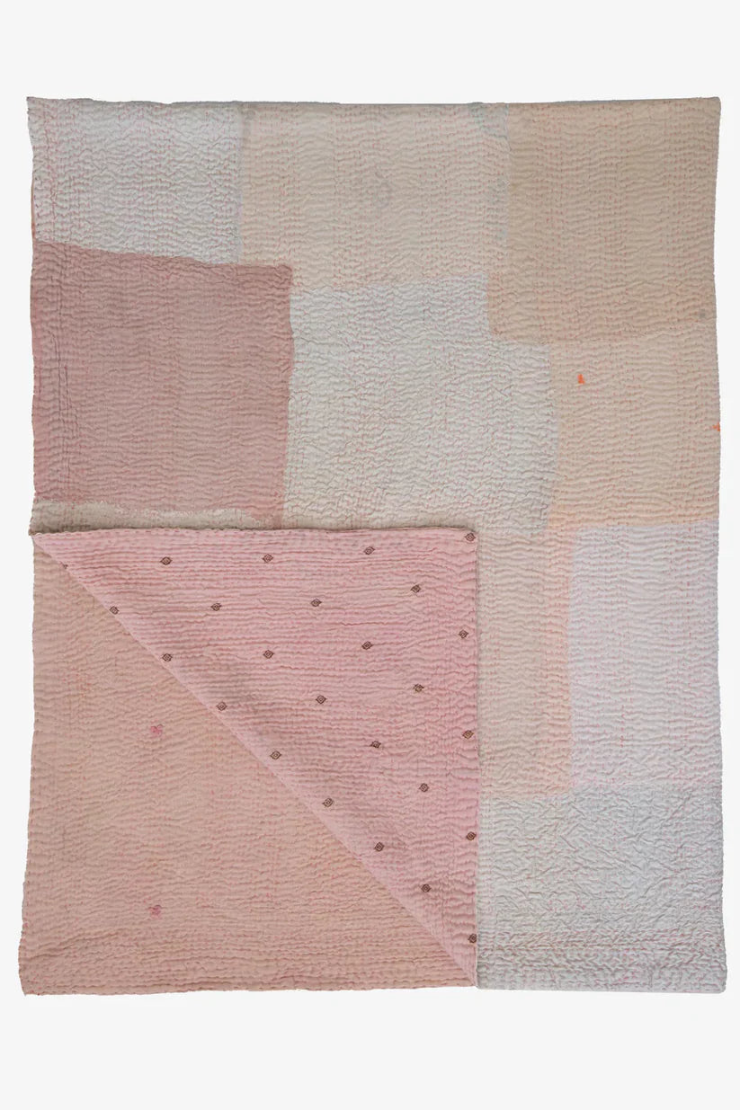 Mosaic Fray Handmade Vintage Kantha Quilts -Shallot