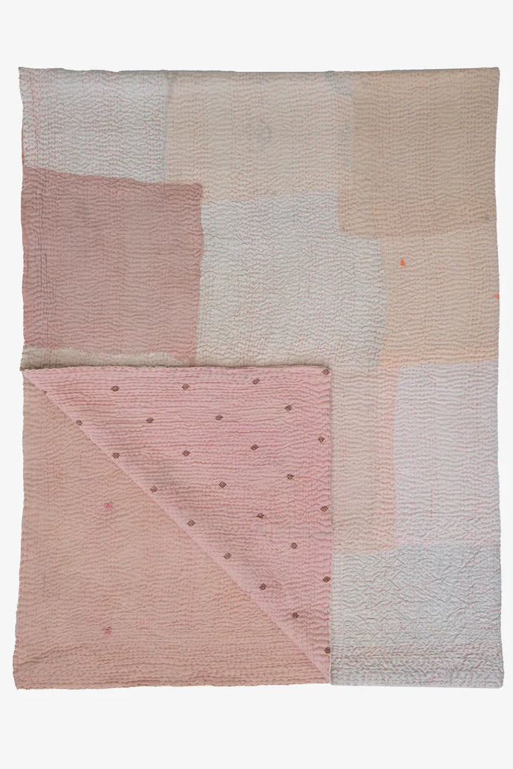 Mosaic Fray Handmade Vintage Kantha Quilts -Shallot