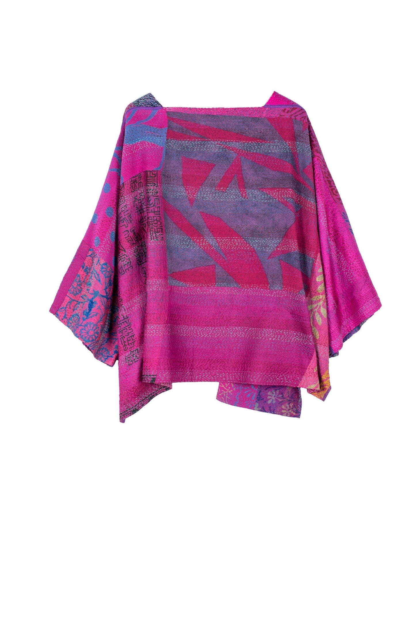 GEORGETTE VINTAGE SILK PATCH KANTHA 3/4 SLV. CROP TOP MIO - gs2538-pik -