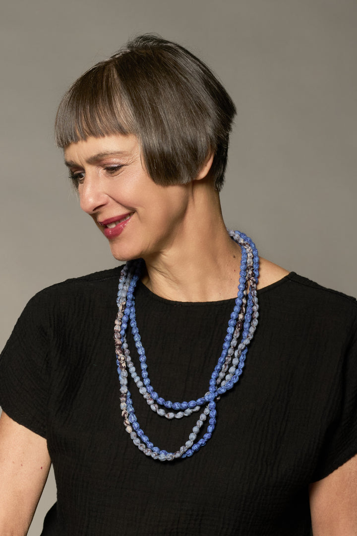VINTAGE SILK KANTHA 2 STRAND NECKLACE - sv2733-blu -