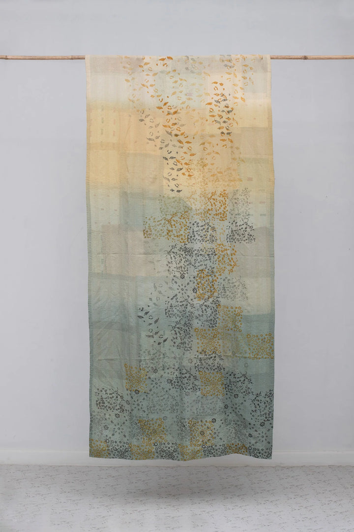 Ombre Patch Vintage Cotton Kantha Curtains - Sage