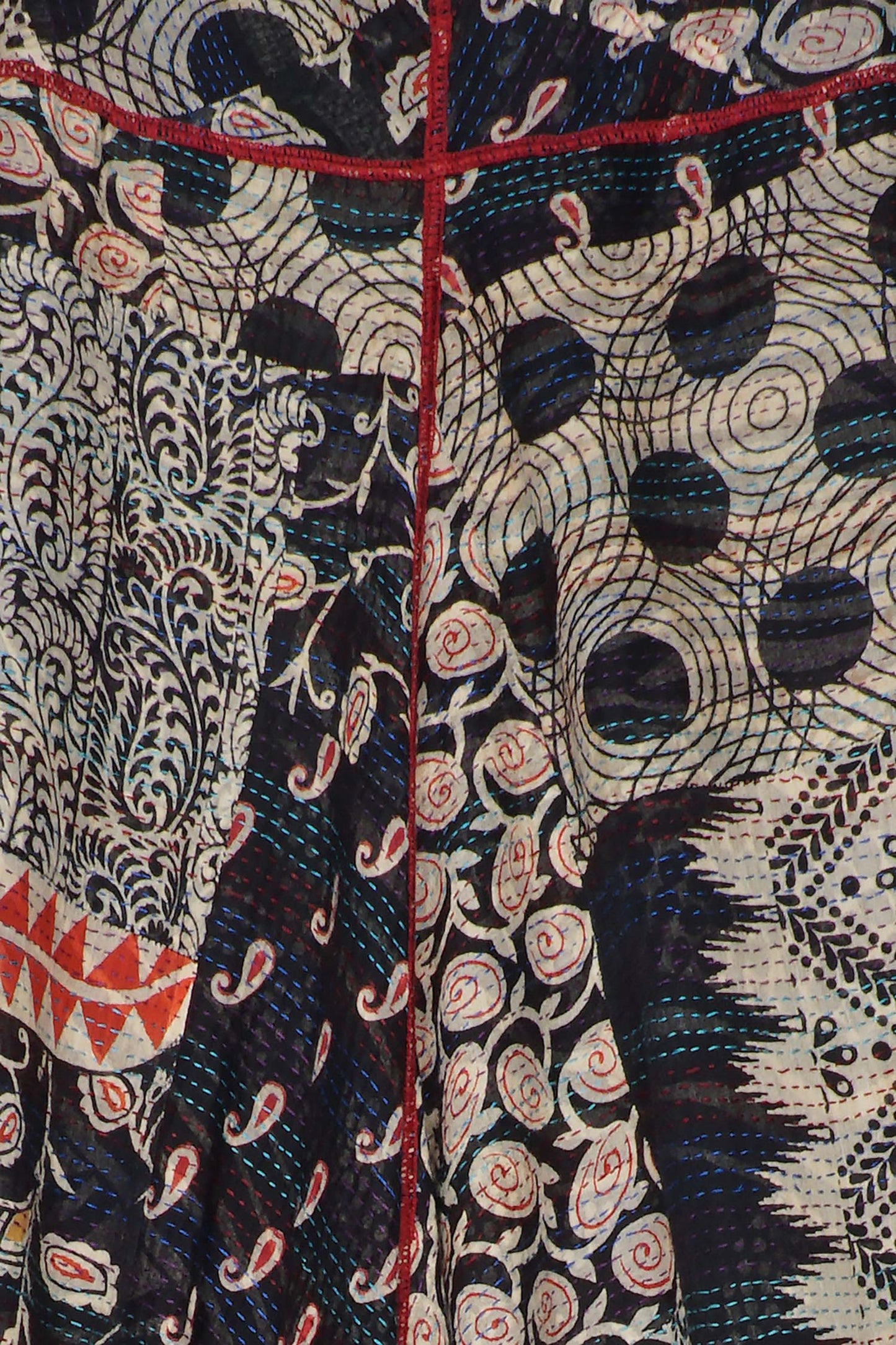 PATCHED PRINT KANTHA WIDE LEG PANTS - pp2623-blk -