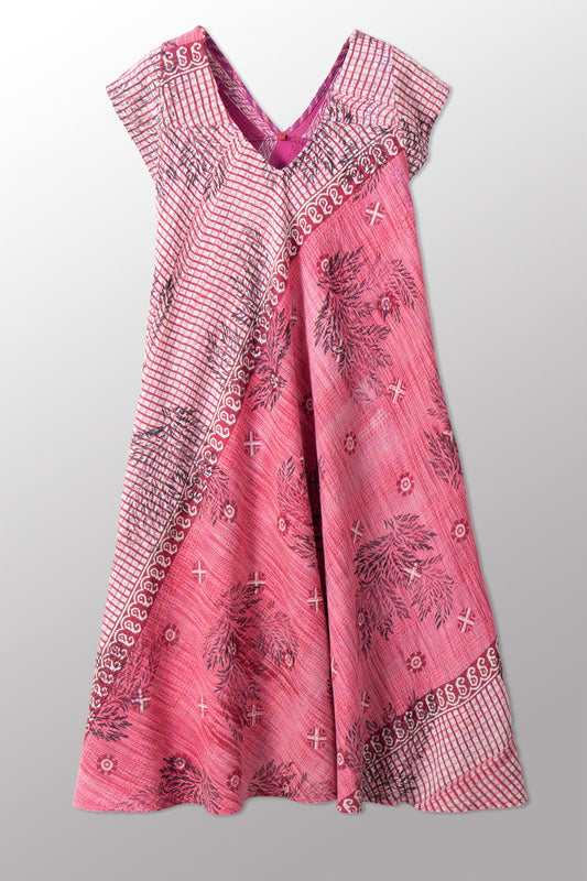 VINTAGE COTTON KANTHA CAP SLV. FLARE DRESS - cv2425-0018s -
