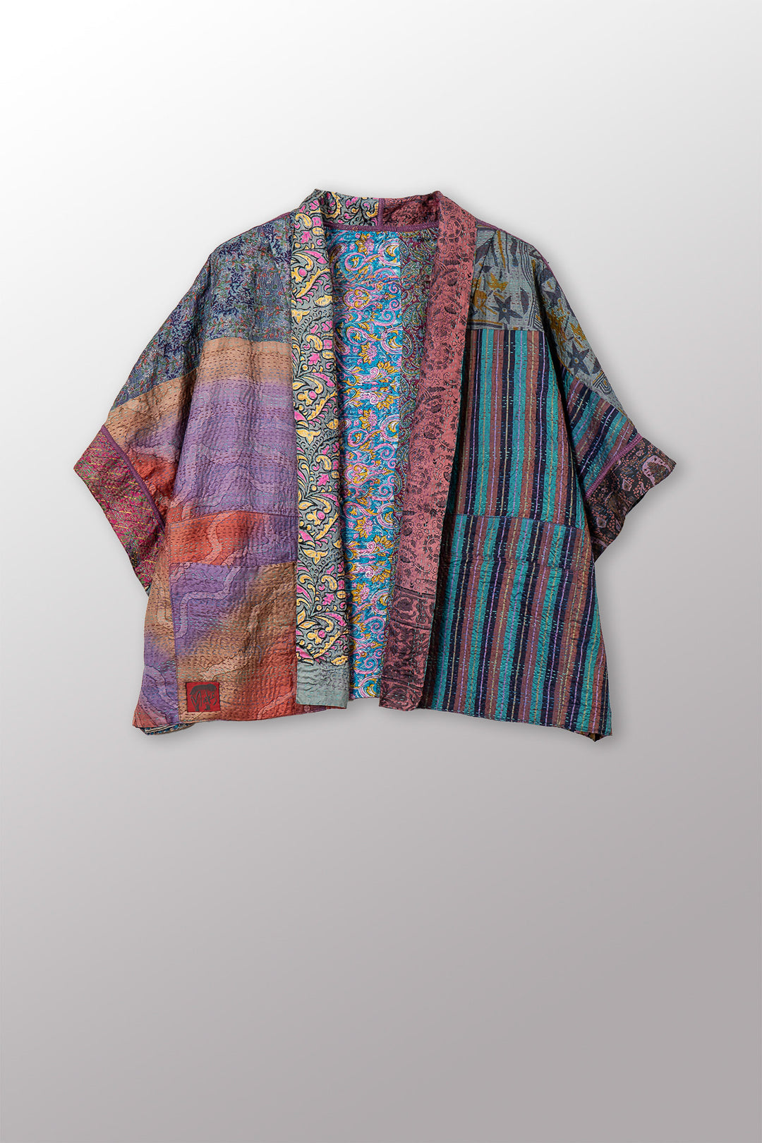 VINTAGE SILK KANTHA MINI PONCHO - sv2060-0012a -