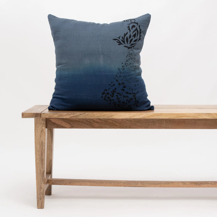 Cotton Ombre Handmade Vintage Kantha Pillow - Indigo