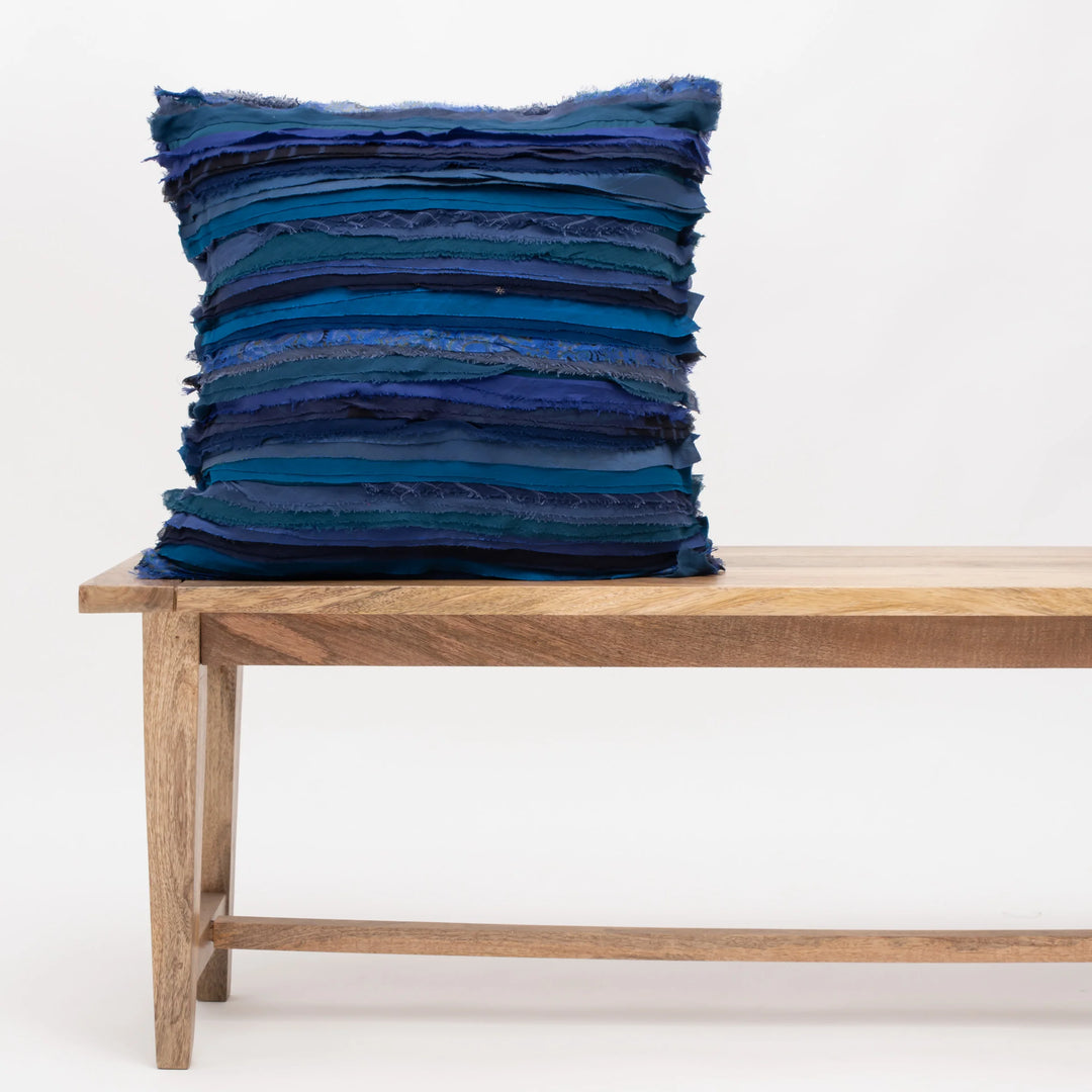 Wavy Stripe Vintage Patch Pillow Sham - Blue